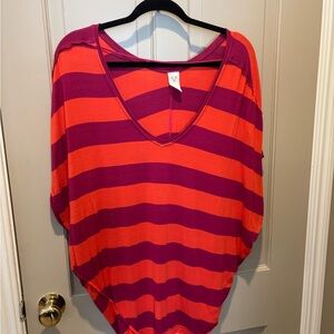 We The Free Orange and Purple V-Neck Top